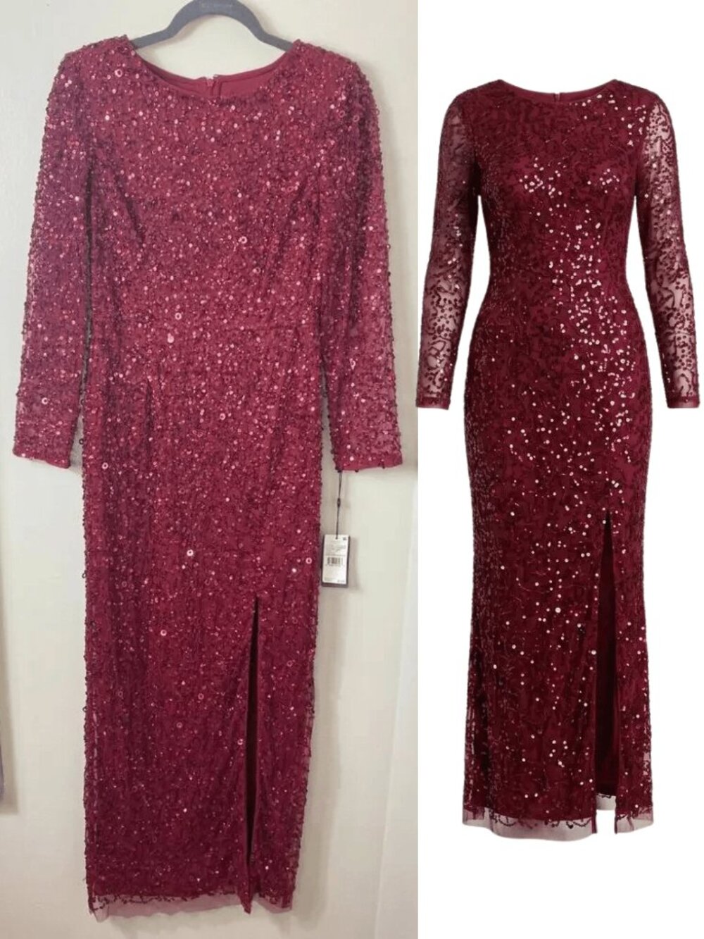 Adrianna Papell Red Sequin Beaded Dress Wedding Guest Mother of the Bride